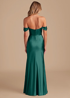 Azazie Saige Bridesmaid Dresses Pine A-Line Off the Shoulder Metallic Satin Convertible Dress image4