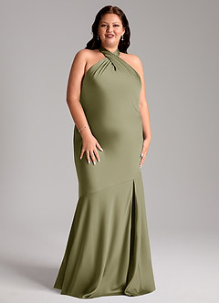Azazie Lorena Bridesmaid Dresses Pistachio Mermaid Pleated Stretch Satin Dress image9