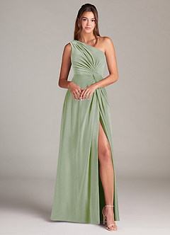 Azazie Brooke Bridesmaid Dresses Dusty Sage A-Line One Shoulder Velvet Dress image4