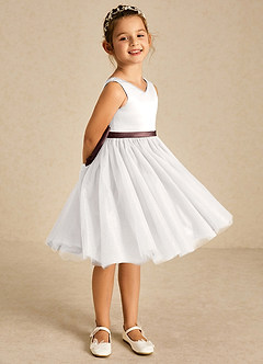 Azazie Seline Flower Girl Dresses Ivory Espresso A-Line Bow Tulle Dress image5
