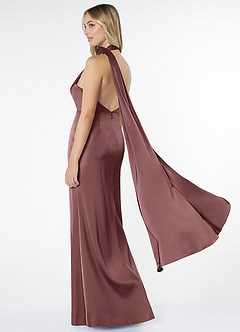 Azazie Kaylani Bridesmaid Dresses Vintage Mauve Mermaid High Neck Stretch Satin Dress image4