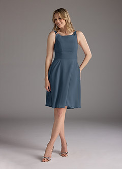 Azazie Shirley Abiti per la Madre della Sposa Abito A-Line in Chiffon con Scollo a U a Pieghe Blu Nettuno image5