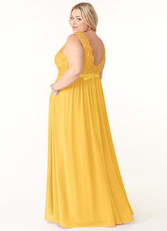 Azazie Elly Bridesmaid Dresses Marigold A-Line Lace Scoop Neck Chiffon Dress image10