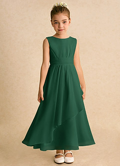 Azazie Edelweiss Flower Girl Dresses Dark Green A-Line Pleated Chiffon Dress image4