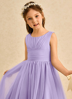 Azazie Macaron Jurken voor bloemenmeisjes A-Lijn Jurk van Tule Geplooid Lila image5