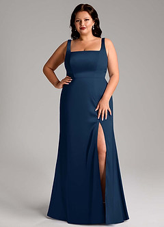 Azazie Frostine Bridesmaid Dresses Dark Navy A-Line Bow Stretch Satin Dress image12