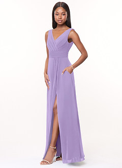 Azazie Karina Bridesmaid Dresses Lilac A-Line Pleated Chiffon Dress image3