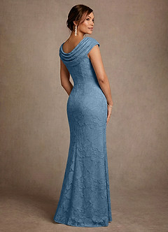 Azazie Irvine Mother of the Bride Dresses Steel Blue A-Line Pleated Floral Burnout Dress image2