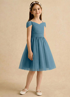 Azazie Lila Girls Formal Flower Girl Dresses Bermuda A-Line Off the Shoulder Tulle Dress image5