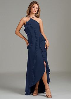 Azazie Yelena Bridesmaid Dresses Dark Navy A-Line Ruched Chiffon Dress image5