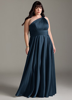 Azazie Charlize Jurken voor bruidsmeisjes Jurk van Stretch Satijn met A-lijn One-shoulder Donkere Marine image9
