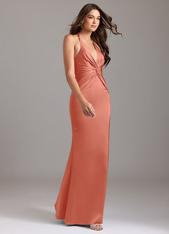 Azazie Valerie Brudtärnklänningar Klä av Sjöjungfru i Stretch Satin Plisserad Laxrosa image4