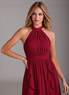 Azazie Avary Bridesmaid Dresses Burgundy A-Line Pleated Chiffon Dress image6