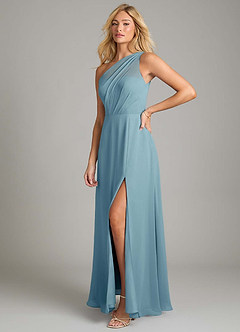 Azazie Phaedra Bridesmaid Dresses Moody Blue A-Line One Shoulder Chiffon Dress image5