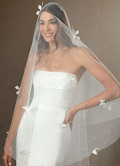 front Butterfly and Pearl Cathedral Length Draped Blusher Veil