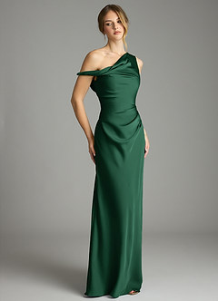 Azazie Emerson Bridesmaid Dresses Dark Green Mermaid Off the Shoulder Stretch Satin Dress image5