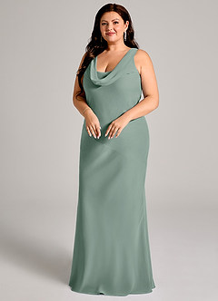 Azazie Rylina Bridesmaid Dresses Silver Sage Mermaid Pleated Chiffon Dress image9
