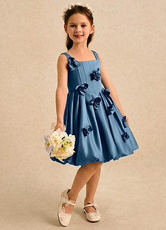 Azazie Lillian Flower Girl Dresses Bermuda Ball-Gown Pleated Matte Satin Dress image4
