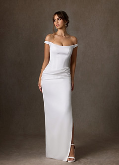 Azazie Marciana 웨딩드레스 쉬스 오프 더 숄더 스트레치 새틴 채플 트레인 드레스 image7