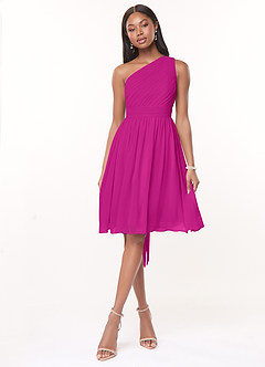 Azazie Katrina Bridesmaid Dresses Fuchsia A-Line One Shoulder Chiffon Dress image1