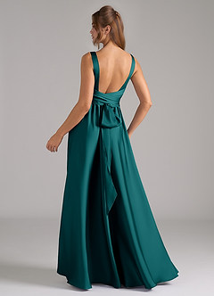 Azazie Kora Sprzedaż ostateczna Linia A Pofałdowany Satyna elastyczna Do ziemi Sukienka image6