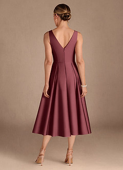 Azazie Fulton Mother of the Bride Dresses Merlot A-Line Pleated Stretch Satin Dress image3