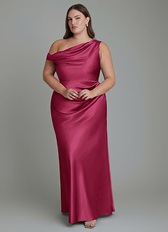 Azazie Emerson Bridesmaid Dresses Burgundy Mermaid Off the Shoulder Metallic Satin Dress image1
