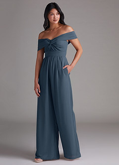 Azazie Lamara Brautjungfernkleider Wandelbar Schulterfrei Chiffon Overall/Jumpsuit Neptunblau image4