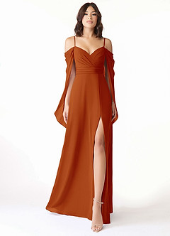 Azazie Cienna Robes de demoiselle d'honneur Robe Trapèze en Mousseline de soie Épaule décolletée Paprika image1