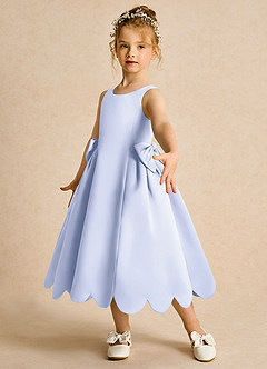 Azazie Macaroon Flower Girl Dresses Lavender Ball-Gown Bow Matte Satin Dress image5