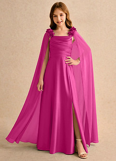 Azazie Rosita Girls Formal Robe Demoiselle D'honneur Fillette Robe Trapèze en Satin extensible Plissée Fuchsia image1