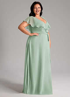 Azazie Lainey Bridesmaid Dresses Agave A-Line with Pockets Chiffon Dress image12