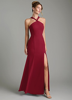 Azazie Rue Bridesmaid Dresses Burgundy A-Line Halter Chiffon Dress image1