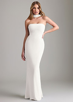 Azazie Lusinda Vestidos de madrinha de casamento Vestido Branco de Chiffon de sereia com Fora do ombro image1