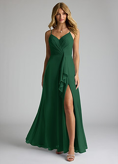 Azazie Akita Vestidos de damas de honor Vestido de Verde Oscuro de Gasa de Corte en A image3