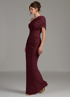 Azazie Essence Robes de demoiselle d'honneur Robe Fourreau en Jersey extensible de qualité supérieure Une épaule Cabernet image3