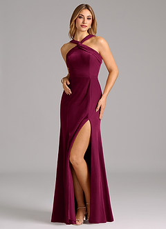 Azazie Rue Bridesmaid Dresses Cabernet A-Line Pleated Velvet Dress image4