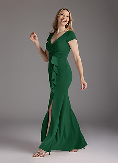 Azazie Tana Mother of the Bride Dresses Dark Green Mermaid V-Neck Pleated Stretch Crepe Dress image4