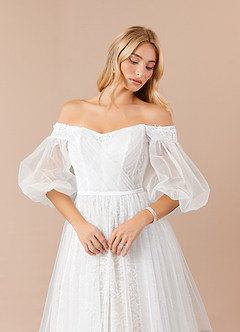 Azazie Vendela Wedding Dresses Diamond White Ball-Gown Sequins Tulle Dress image5