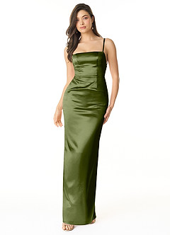 Azazie Kae Final Sale Olive Sheath Metallic Satin Dress image1