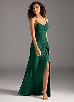 Azazie Deandra Bridesmaid Dresses Emerald Mermaid Pleated Chiffon Dress image4