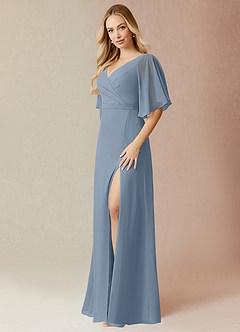 Azazie Cierra Bridesmaid Dresses Dusty Blue A-Line V-Neck Chiffon Dress image3