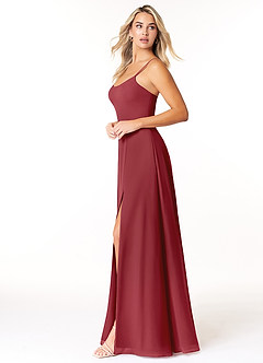 Azazie Moira Bridesmaid Dresses Pomegranate A-Line Scoop Chiffon Dress image3
