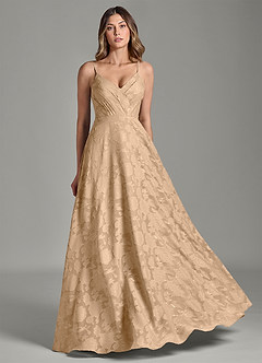 Azazie Amani 신부 들러리 드레스 A라인 주름진 플로럴 번아웃 바닥 길이 드레스 image5