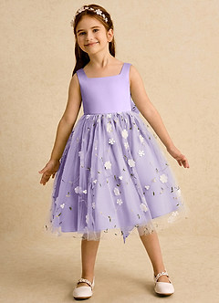 Azazie Bean Flower Girl Dresses Lilac Ball-Gown Bow Tulle Dress image3