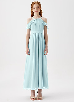 Azazie Chaya Junior Sea Glass A-Line Off the Shoulder Chiffon Dress image3
