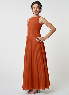 Azazie Lindie Junior A-Linie Plissee Chiffon Kleid Gebranntes Orange image3
