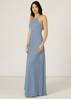 Azazie Sarah Bridesmaid Dresses Dusty Blue Empire Pleated Chiffon Dress image4