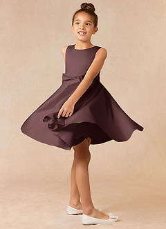 Azazie Coco Blumenmädchenkleider A-Linie Schleifen Matte Satin Kleid Espresso image3