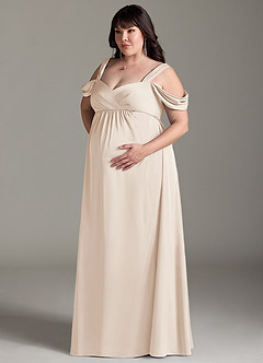 Azazie Rhea Maternity Bridesmaid Dresses A-Line Off-The-Shouler Pleated Stretch Satin Floor-Length Dress image11